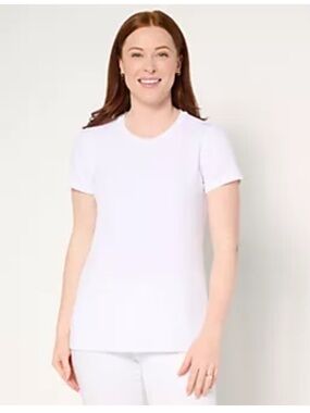 Susan Graver Modern Essentials Liquid Knit Crew-Neck Top in White | Size XL